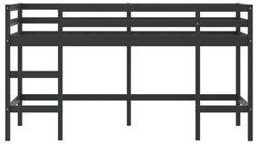 Cama alta p/ criança c/ escada 90x200 cm pinho maciço preto