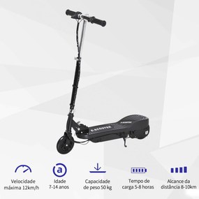 Trotinete Elétrica para Crianças + 7 Anos trotinete Dobrável com Altura Ajustável 24V Bateria Recarregável Velocidade até 12 km/h e Carga 50 kg 74x36x