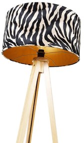 Candeeiro de pé em madeira com abajur em tecido zebra 50 cm - Tripod Classic Clássico / Antigo