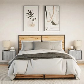 Mesas de cabeceira de parede com luzes LED 2pcs cinzento sonoma