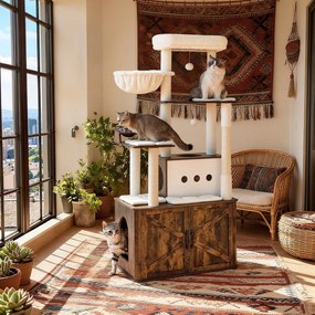 Arranhador gatos 2 em 1 com cavidade para descansar 80 x 49 x 170 cm casinha para gatos castanho