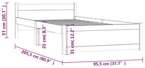 Estrutura de cama 90x200 cm madeira maciça preto