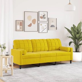 vidaXL Sofá 3 lugares c/ almofadas decorativas 180 cm veludo amarelo