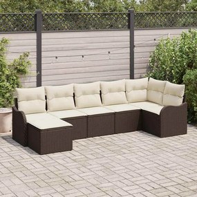 vidaXL Conjunto de Sofá de Jardim de 7 Peças com Almofadas Vime PE Castanho