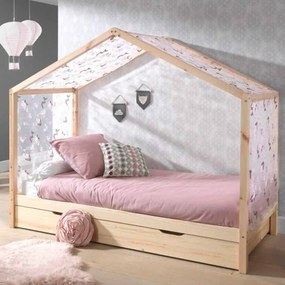 Conjunto Cama infantil de Casa DALLAS 90x200 com gaveta e cortinados Natural
