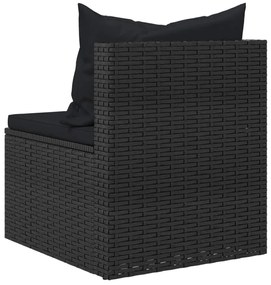 Sofás de centro p/ jardim c/ almofadões 2 pcs vime PE preto