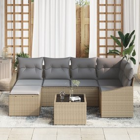 Conjunto de Jantar de 7 Peças com Almofadas de Rattan Preto