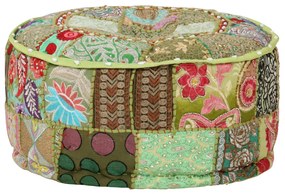 vidaXL Pufe de retalhos redondo algodão artesanal 40x20 cm verde