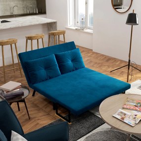 Sofá Cama Sofá Convertível em Cama de 2 Lugares Dobrável com Encosto Ajustável em 5 Níveis e 2 Almofadas 102x73x81 cm Azul