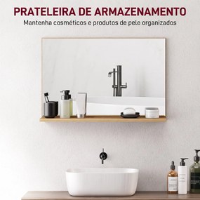 Espelho de Casa de Banho de Parede com Prateleira Aberta Estilo Moderno para Hall de Entrada e Corredor 60x12x40 cm Madeira Natural