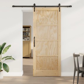 Porta de Correr vidaXL com Conjunto de Ferragens 86x211 cm Madeira Sólida de Pinho