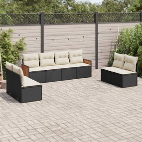 8 pcs conjunto sofás de jardim com almofadões vime PE preto