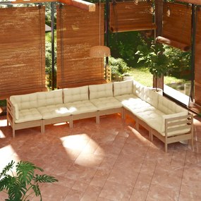 8pcs conj lounge jardim c/ almofadões pinho maciço castanho-mel