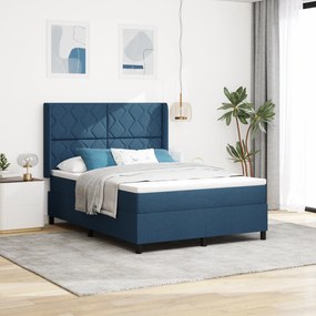 Cama Box Spring com Colchão Azul 140x190 cm em Tecido