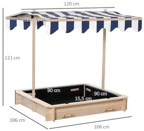 Outsunny Caixa de Areia de Madeira para Crianças acima de 3 Anos com B