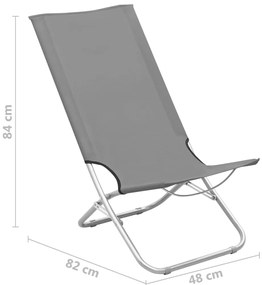 Cadeiras de praia dobráveis 2 pcs tecido cinzento