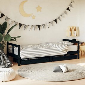 vidaXL Estrutura cama infantil c/ gavetas 80x200cm pinho maciço preto