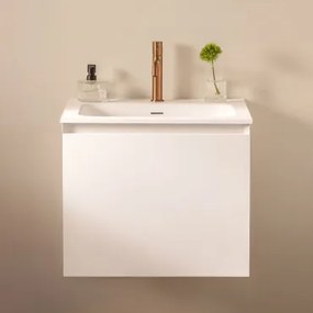Conjunto De Móvel De Casa De Banho Suspenso Em Madeira Com Lavatório Integrado Macrae Branco & Sem Espelho & Ouro-rosa Escovado - Sklum