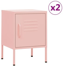 vidaXL Mesas de cabeceira 2 pcs 35x35x51 cm aço rosa