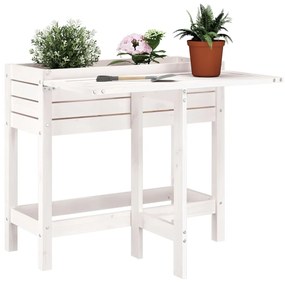 vidaXL Floreira de jardim com tampo dobrável pinho maciço branco