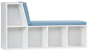 HOMCOM Biblioteca banco 2 em 1 com 5 compartimentos de armazenamento e 2 almofadas 108 x 30 x 60 cm branco azul | Aosom Portugal