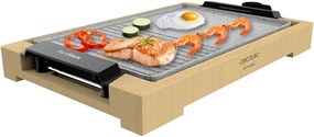 Grelhador elétrico com 2000 W, Estrutura de bambu Tasty&Grill 2000 Bamboo MixStone, Termóstato ajustável, Superfície mista Grill e grelha, Revestiment