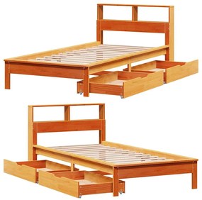 Cama com estante sem colchão 90x190cm pinho maciço castanho-mel