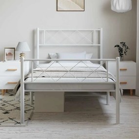 Estrutura de cama com cabeceira e pés 100x190 cm metal branco