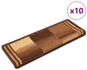 vidaXL Tapetes de escadas adesivos 10 pcs 65x21x4 cm castanho