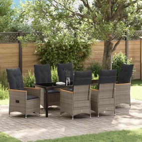 vidaXL Conjunto de 7 Peças para Jantar de Jardim com Almofadas Cinza Rattan Polipropileno
