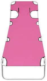 Espreguiçadeira dobrável c/ almofada cabeça aço rosa magenta