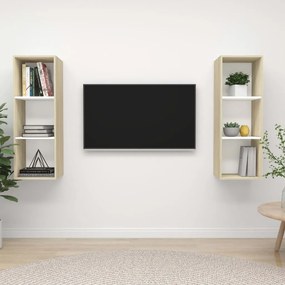 vidaXL Armários de parede p/ TV 2pcs derivados madeira branco/sonoma