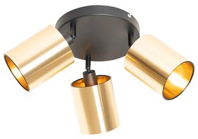 Foco moderno preto com dourado 3-luzes - Lofty Moderno