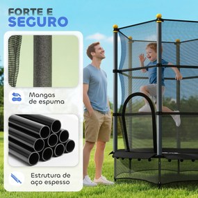 Trampolim para Crianças com Rede de Segurança e Estrutura de Aço para Interiores e Exteriores Carga 50kg Ø140x190 cm Preto