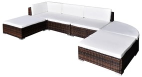 6 pcs conjunto lounge jardim c/ almofadões vime PE castanho