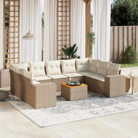 vidaXL 10 pcs conjunto de sofás p/ jardim com almofadões vime PE bege