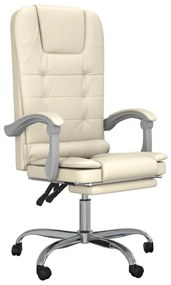 Cadeira escritório massagens reclinável couro artificial creme