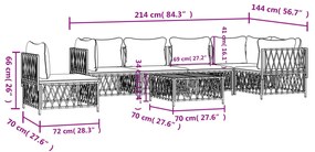 7 pcs conjunto lounge de jardim com almofadões aço antracite