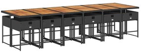 13 pcs conjunto de jantar p/jardim com almofadões vime PE preto