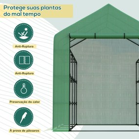 Estufa de Jardim Estufa de Exterior com Prateleiras de 4 Níveis Porta com Fecho de Correr e Estrutura de Aço 244x180x210 cm Verde