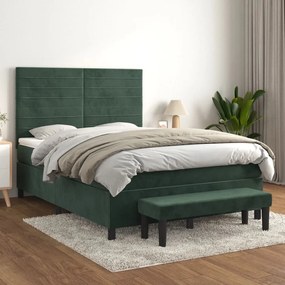 Cama com molas/colchão 140x190 cm veludo verde-escuro