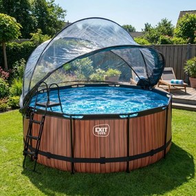 Piscina Redonda Wood de 360 x 122 cm com bomba de filtro de areia e cobertura - castanha