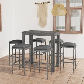 vidaXL 5 pcs conjunto de bar p/ jardim c/ almofadões vime PE cinzento