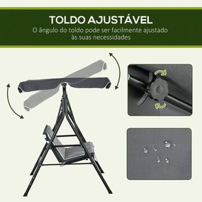 Balanço de Jardim Exterior Baloiço de 3 Lugares com Toldo Ajustável e Estrutura de Aço 172x110x153 cm Cinzento e Branco