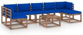 8 pcs conjunto lounge para jardim com almofadões azuis