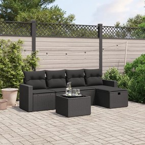 6 pcs conjunto sofás de jardim c/ almofadões vime PE preto