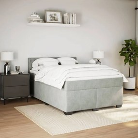 Cama com molas/colchão 160x200 cm veludo cinzento-claro