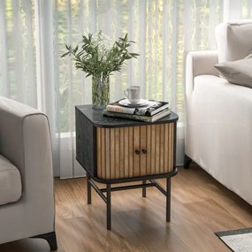 Mesa de cabeceira ou de mesa de apoio com portas de correr com armário de arrumação Pés de metal 40 x 39 x 49 cm Preto