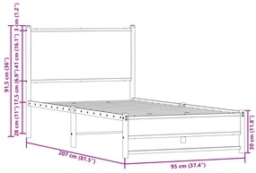 Estrutura de cama sem colchão 90x200 cm metal carvalho fumado