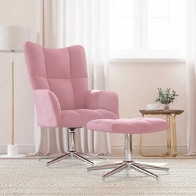 vidaXL Cadeira de descanso com banco veludo rosa